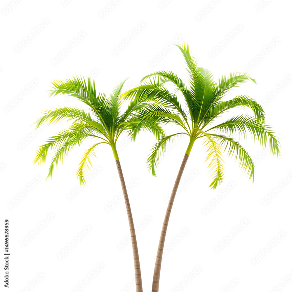 Fototapeta premium Two tropical palm trees isolated on transparent background