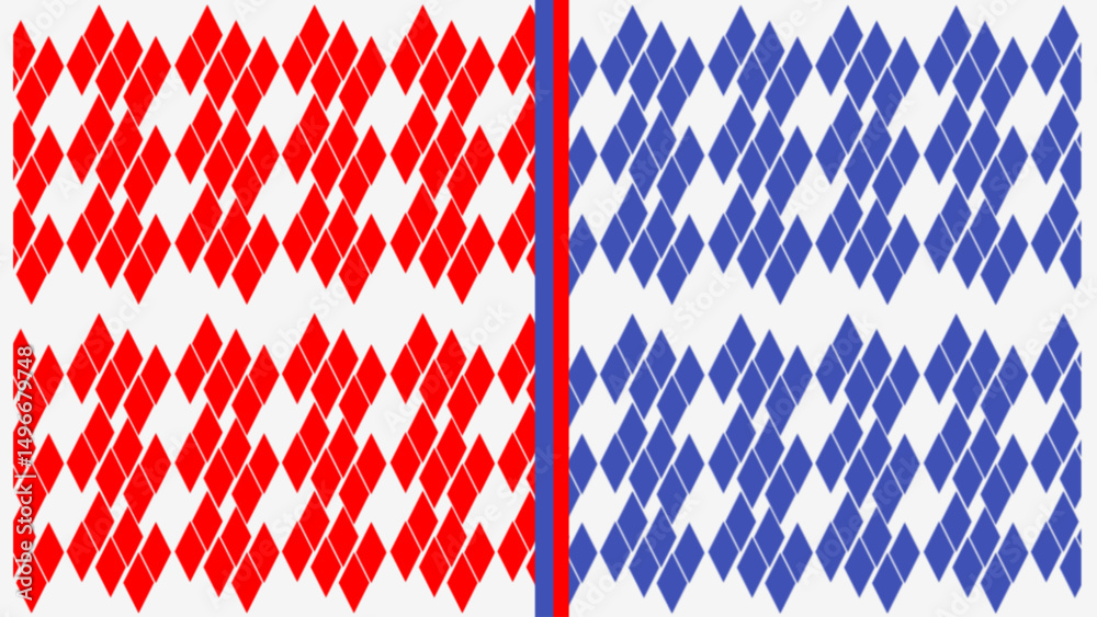 Fototapeta premium Vibrant Red and Blue Diamond Pattern on White Background