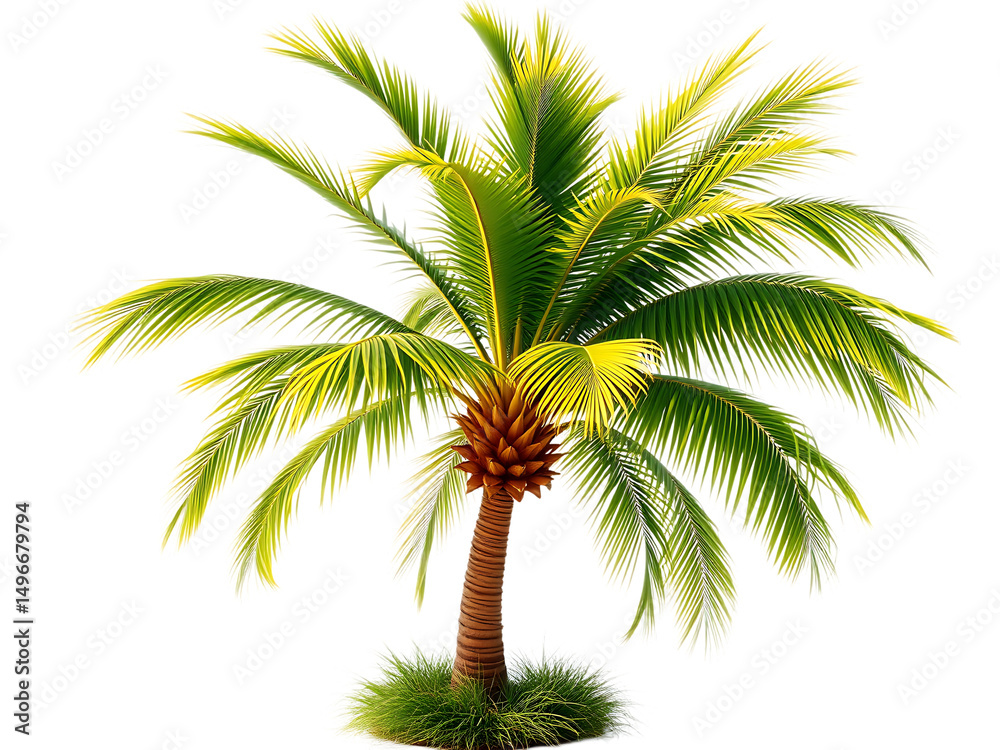 Obraz premium Lush green palm tree isolated on transparent background