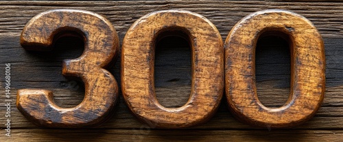 Wooden Number 300 on Rustic Wood