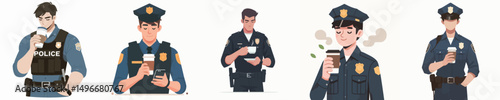 police character vector drinking coffee