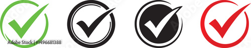 check mark icon set isolated on white background. circle tick approved symbol. vector Illustration