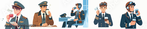 pilot character vector drinking coffee