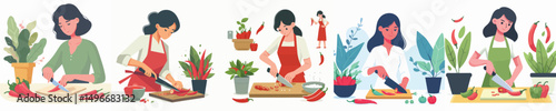 vector character woman slicing chili