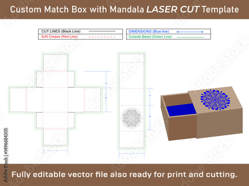 Custom Match Box with mandala pattern Template