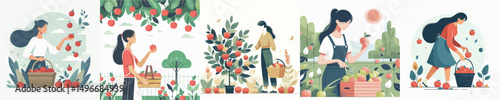 apple harvest girl character vector