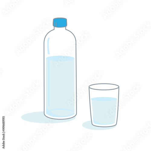 ペットボトルとコップに入った水のイラスト