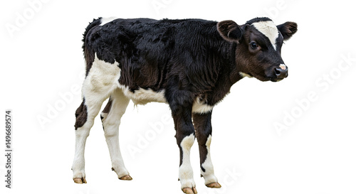 A charming black and white calf, cleanly isolated on a transparent background. A versatile PNG for agricultural and animal-related designs. photo
