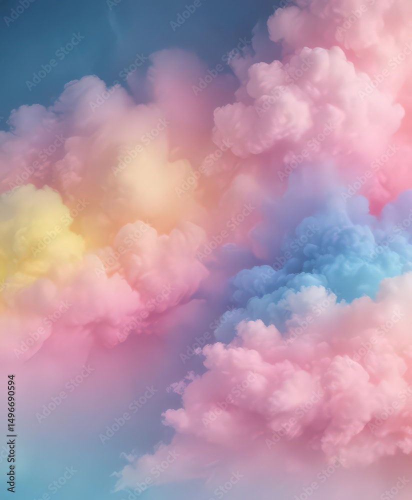 Fototapeta premium Fuzzy pink, blue, and yellow ombre Abstract, pastel, cloud-like, textured backdrop , dreamy, ombre