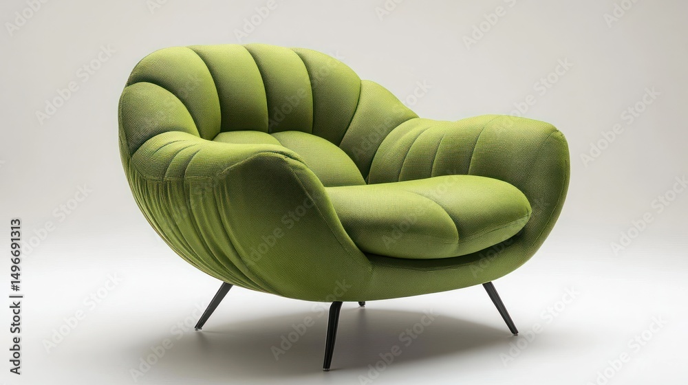 Fototapeta premium Elevated Studio Shot of a Quilted Chartreuse Armchair with Tapered Legs