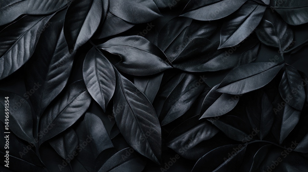 Obraz premium Elegant arrangement of dark charcoal leaves creating a textured and dramatic background