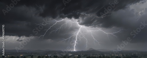Wallpaper Mural Heavy, grey clouds roiling, jagged lightning flashes across an overcast sky ,  view,  aerial Torontodigital.ca