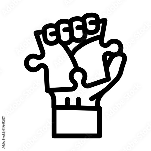 jigsaw hand puzzle line icon vector illustration