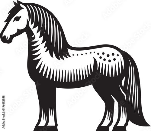 Black and White Berber Horse Vector Illustration – High-Quality Line Art Design