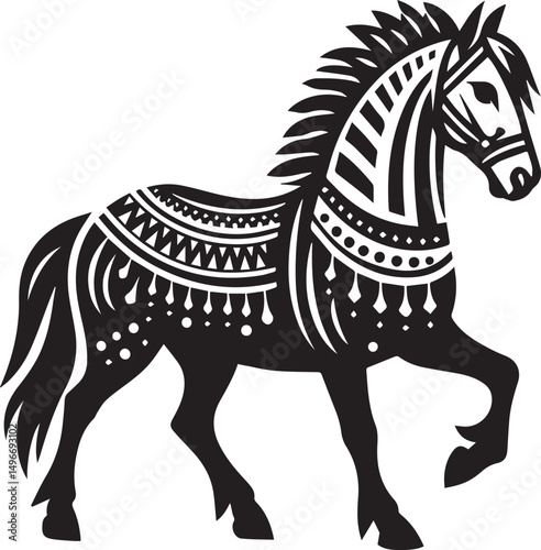 Black and White Berber Horse Vector Illustration – High-Quality Line Art Design