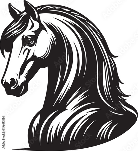 Black and White Berber Horse Vector Illustration – High-Quality Line Art Design