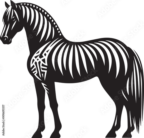Black and White Berber Horse Vector Illustration – High-Quality Line Art Design