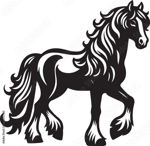Black and White Berber Horse Vector Illustration – High-Quality Line Art Design