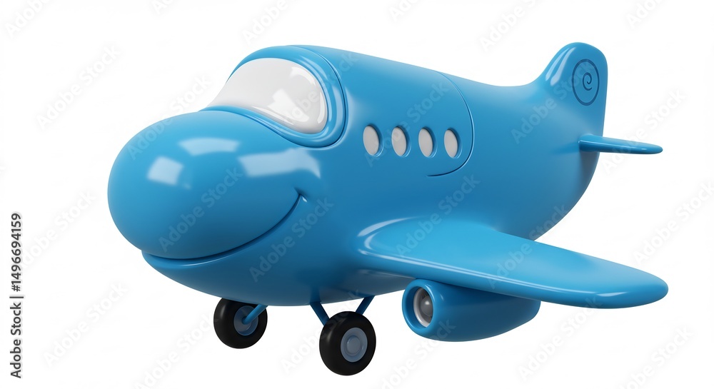 Obraz premium 明るい青色飛行機 可愛い笑顔で軽快飛行. AI Generated