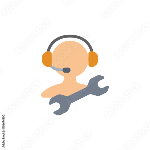 Assistance with equipment cartoon illustration with a headset and spanner