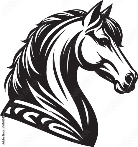 Black and White Berber Horse Vector Illustration – High-Quality Line Art Design