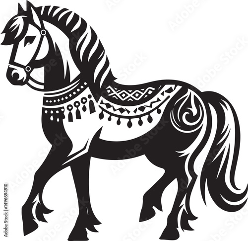 Black and White Berber Horse Vector Illustration – High-Quality Line Art Design