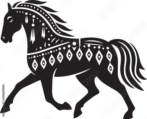 Black and White Berber Horse Vector Illustration – High-Quality Line Art Design