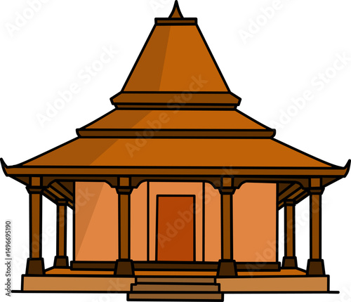 Jawa or javanese traditional house vector illustration design template elements, ancient architecture of indonesia, rumah adat joglo