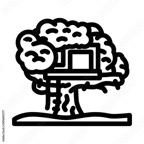 treehouse cabin wooden line icon vector illustration