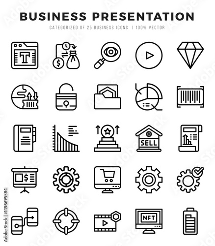 Simple Set of Business Presentation Related Vector Lineal Icons.
