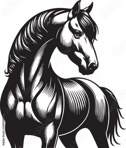 Black and White Berber Horse Vector Illustration – High-Quality Line Art Design
