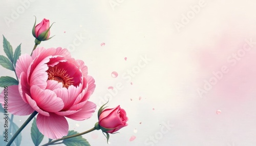 Delicate watercolor roses and peonies, soft hues , summer, colorful