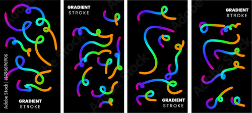 Colorful gradient strokes in various patterns on a dark background showcasing creativity and design aesthetics