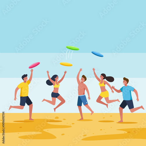 People Playing Disc on Sandy Beach During Sunny Summer Day