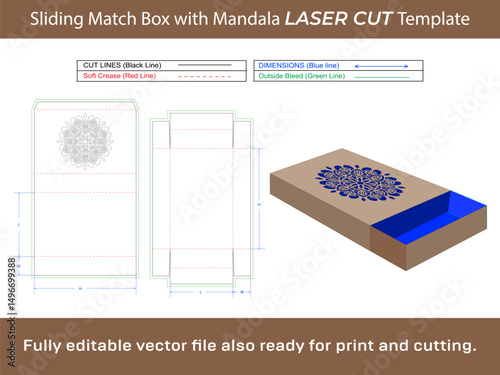 Sliding Match Box Mandala Laser cut and Dieline Template