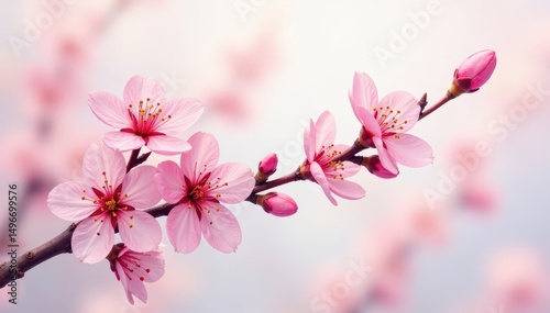 Delicate watercolor almond branch with blossoms, soft pink hues, pink, blossoms