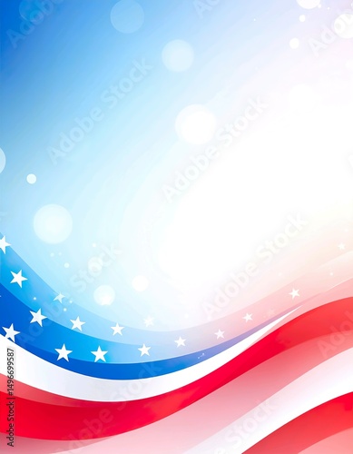 Patriotic Memorial Day Abstract Background with Red, White, and Blue Gradient and Bokeh