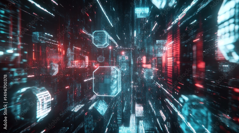 Fototapeta premium Futuristic digital tunnel with glowing data streams