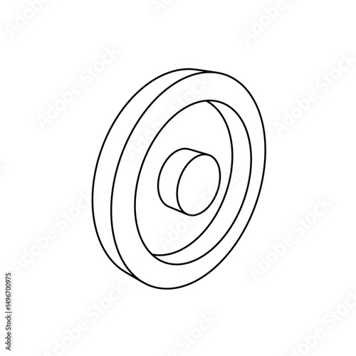 The outline of a large astrological sun symbol is made with black lines. 3D view of the object in perspective. Vector illustration on white background