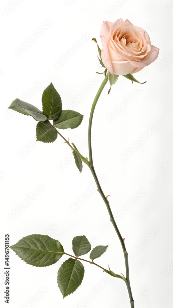 Obraz premium A simple rose icon with a curved stem and two leaves, designed with minimalistic details.