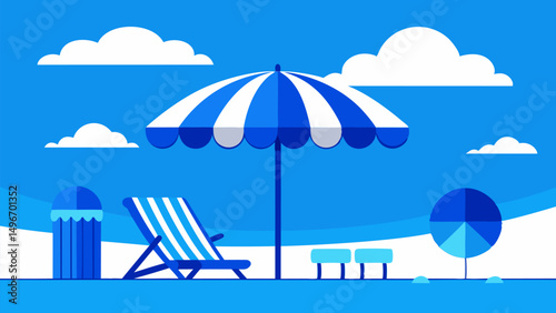 Summer Vacation. Relaxing Beach Scene with Umbrella and Deck Chair