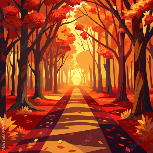 Autumnal Forest Path. A Vibrant Fall Landscape