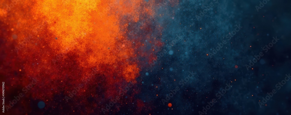 Naklejka premium Abstract noisy texture with grainy gradient, dark blue to orange black , cover, art