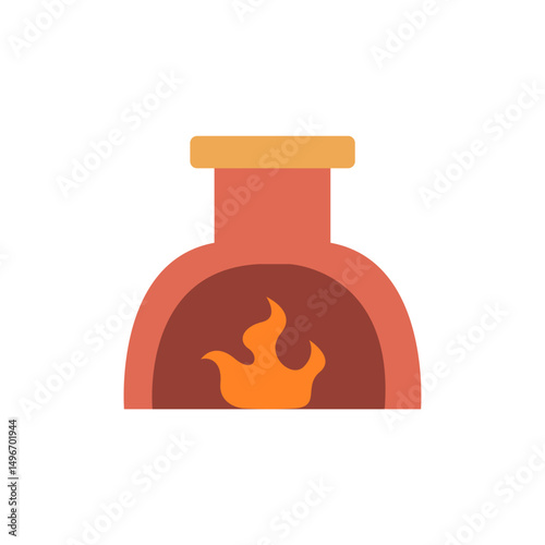 Stylized vector illustration of traditional oven design with blazing flame