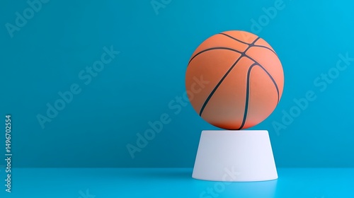 Basketball globe on white stand isolated blue background creative sports equipment image