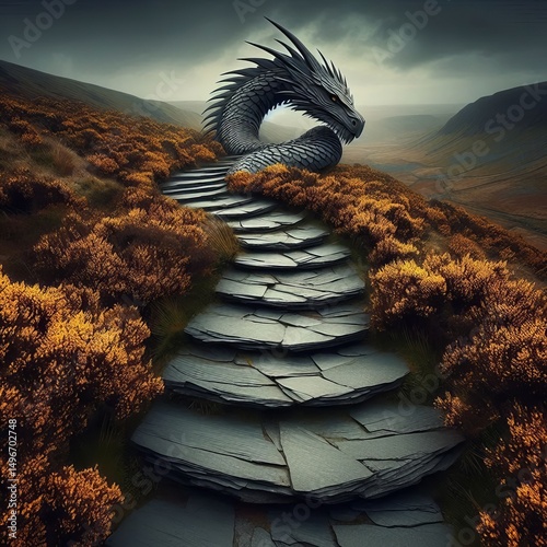Slate steps and watchful yew