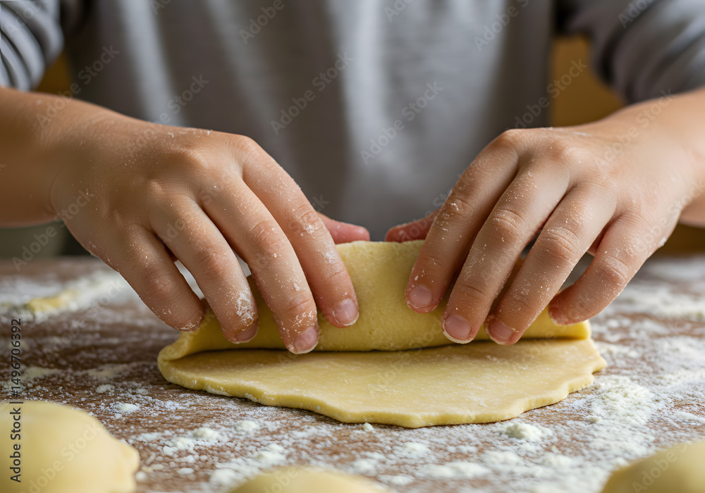 Hands shaping dough in kitchen Hands shaping dough in kitchen