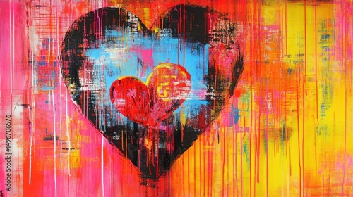 Abstract heart painting with vibrant colors