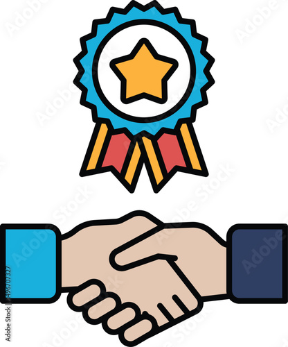 A hand shaking a hand with a star and a ribbon on it
