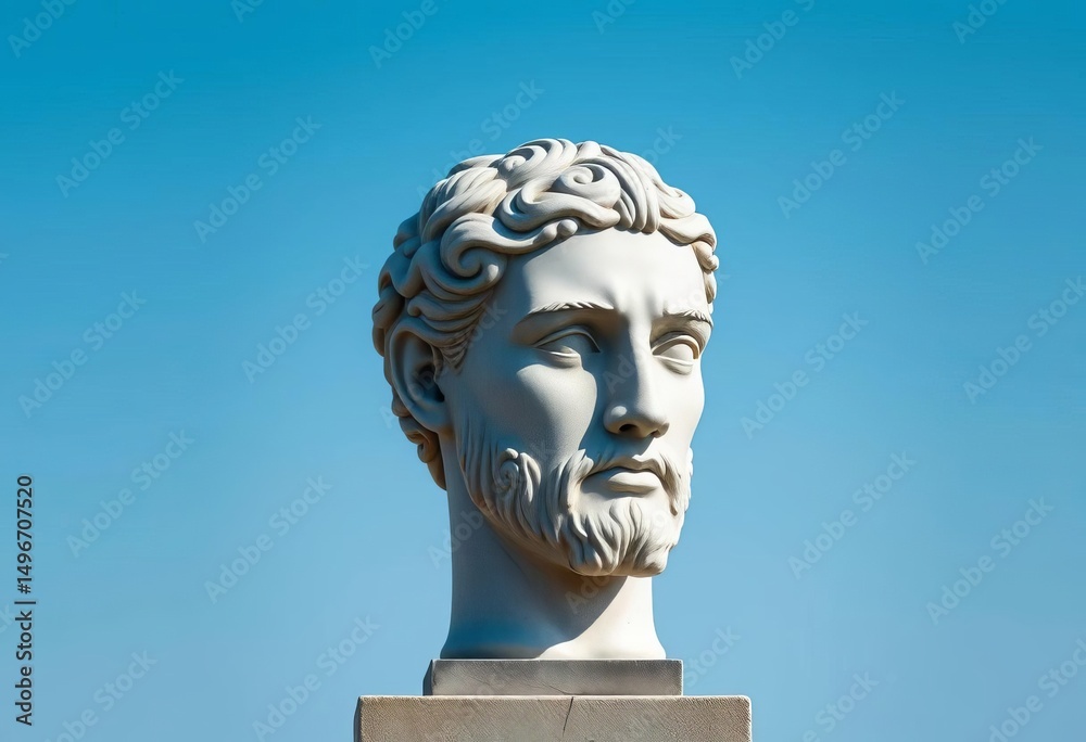 Obraz premium Serene stoic head sculpture, inspirational background, history, statue